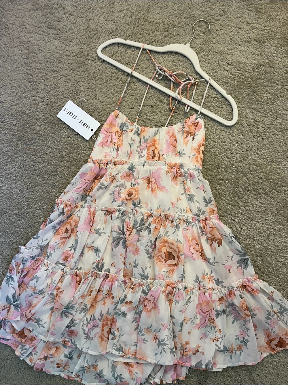 Girls' Floral Tiered Sundress - Peach & Pink